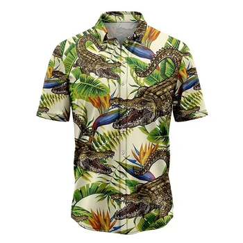 Летни мъжки ризи, хавайски празнична модерна риза, забавни блузи с къс ръкав, тениски, плажни Алоха, ежедневни тениски оверсайз, мъжки дрехи