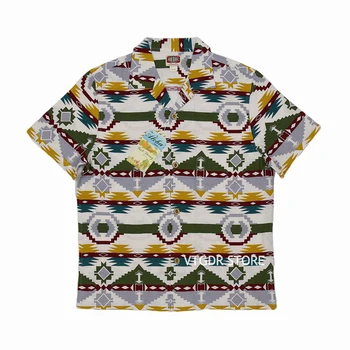 Ризи с яка-линия с индиански тотем БОБ ДОНГА, летни мъжки ризи с къси ръкави C/F Slubby