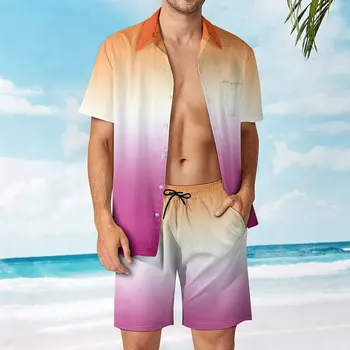 Комплект от 2 теми, флаг лесбийки с наклон координати, висококачествени мъжки плажен костюм, графичен ретро плаж, размерът на САЩ