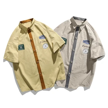 Японската ежедневни риза с къси ръкави, лятна свободна градинска хип-хоп клетчатая мъжки дрехи Y2K, уличен топ в контрастен цвят в ретро стил хай стрийт