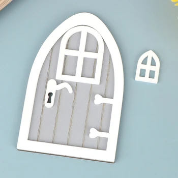 1 комплект 1:12 куклена къща миниатюрна дървена врата, модел врати приказен елф с прозорец дръжка, играчка за декор за дома и градината