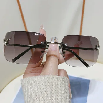 Правоъгълни слънчеви очила Y2k за жени Модни слънчеви очила без рамки Ретро кв. пури в ограничени бройки нюанси