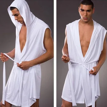 Мъжка пижама без ръкави, копринена мъжка пижама с голям размер, халат за баня с качулка, ультратонкая домашно облекло, халат за баня, 2023, абсолютно нов