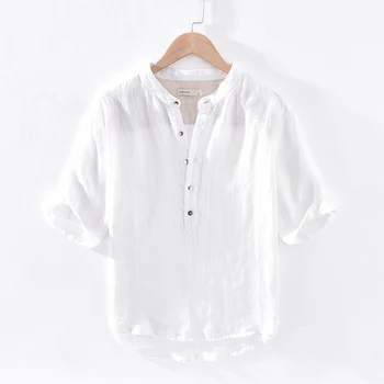 Нов стил, марка Suehaiwe's, Италия, ризи от чист лен, мъжки ежедневни бяла риза райе с яка-часова, мъжка лятна риза camisa
