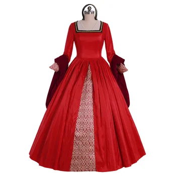 Средновековна историческа рокля викторианската епоха Тудор, дамски червена мантъл, бална рокля, костюм за селското стопанство, театрални костюми по поръчка