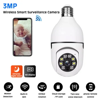 3MP 355 ° Wifi лампа E27 Камера за наблюдение Висококачествен ABS инфрачервен дисплей за нощно виждане HD Защита на сигурността на умен дом