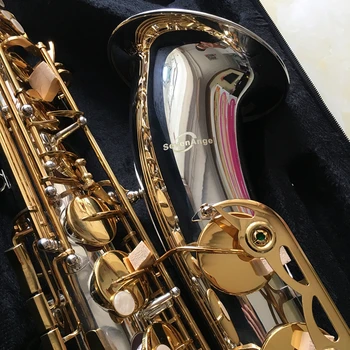SevenAngel Професионален тенор саксофон Bb Тона Дървен духов музикален инструмент саксофон със сребърна и златна повърхност с всички аксесоари