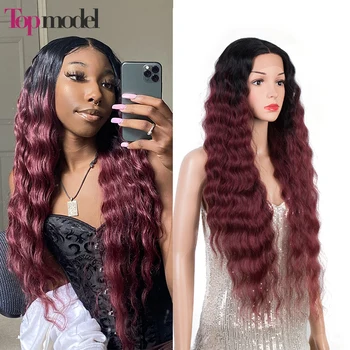 ТОП модел, перука, завързана с естествена вълна за черни жени с дълги вълнообразни синтетични дантела перуки, омбре, розово, червено, блондинистый перука, cosplay, огнеупорни