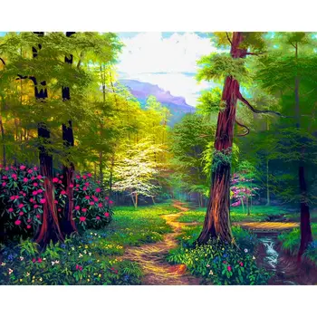 GATYZTORY Акрилна картина по номера с рамка за Оцветяване по номера Потоци Пролетен пейзаж Платно Картина за възрастни САМ Gif
