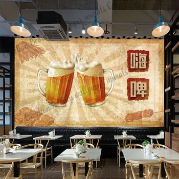 Обичай тапети с ръчно рисувани в стил ретро, за бира, ресторант, бар, барбекю, снек-бар, фонова стена, Papel De Parede Papel Tapiz