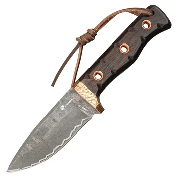 HX Открито 9Cr18Mov, дамасская колекция, походный нож за оцеляване, кухненски спасителни ножове с дървена дръжка от кожа, директна доставка