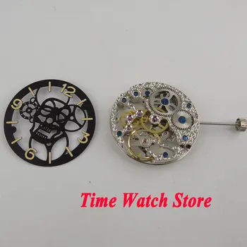 Подходящ за мъжките часовници от сребро 17 скъпоценни камъни, азиатски полноскелетный механичен механизъм 6497 с ръчно завода и черен скелетните циферблат M16