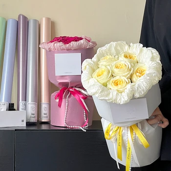 Однотонная амбалажна хартия за цветя с ръчно изработени, опаковъчна хартия за букети цветя, магазин за цветя, двустранно водоустойчива цветна опаковка