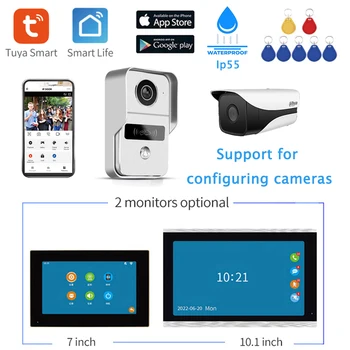 Sasha Smart Wifi видео телефон, домашен домофонна система, 1080P RFID, безжична камера, за да видите врати, домофонна система, 7-инчов екран, запис на движение на