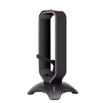 RGB-поставка за слушалки, държач за слушалки, рафт за настолен дисплей с 2 USB-порта, маса за аксесоари за игрови КОМПЮТЪР (розов)