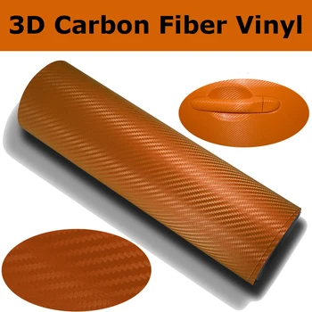 Оранжево фолио за увиване на автомобила от PVC 3D-въглеродни влакна, 3D фолио, изработени от въглеродни влакна за увиване на автомобила с въздушен канал Размер 1,52 * 30 m