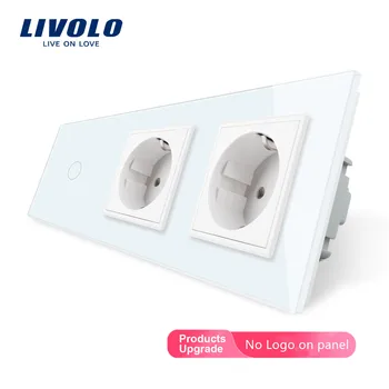 Livolo Многофункционален сензорен прекъсвач 1 бандата с електрическа розетка стандарт на ЕС, панел от кристално стъкло, картонена кутия 110-250