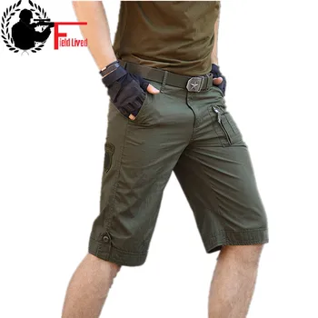 Военни къси панталони за Мъже, единни облекло Камуфлаж Горещи Памучни Бермуди летни шорти-карго с множество джобове Мъжки армейски стил Зелен