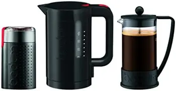 Набор за приготвяне на кафе с френч-преса на 8 чаши, електрическа кафемелачка и електрическа кана с 34 грама. Кана за вода , черен
