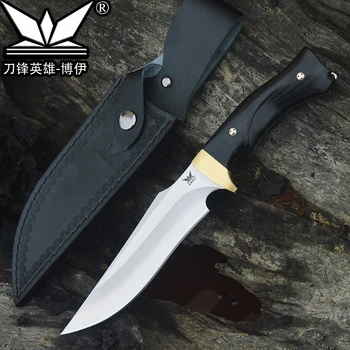 Походный нож 440C с фиксирано острие и дървена дръжка, тактически ножове за оцеляване, инструмент за самозащита, EDC RESCUE Tanto
