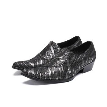 2023 Елегантна бизнес обувки с принтом и остри пръсти, класически есенно-зимната вечер обувки, мъжки официалната обувки от естествена телешка кожа