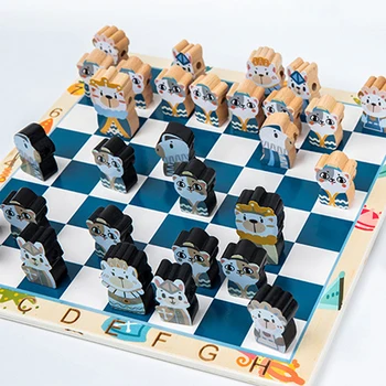 Детска Дървена Средновековен Шах, Определени Мультяшные Стереоскопични Пулове С Шахматна Дъска Игра Комплекти Фигури Пъзел Игра ajedrez