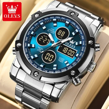 OLEVS 1106 Цифров мъжки часовник с led подсветка 30 м, водоустойчиви мъжки ръчен часовник от неръждаема стомана, календар, електронни часовници за мъже