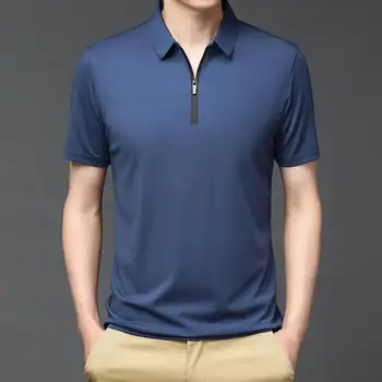 Мъжка класическа риза поло с отложным яка, мъжка риза, однотонная ежедневни еластична риза с цип с къс ръкав, градинска дрехи, блузи Camisa