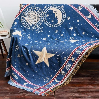 Луксозна Звезда Луната Вселената звездното небе Вязаный калъф за дивана с пискюли, одеало, Кърпа, декори за стени, чанта за пикник, подложка за пътуване