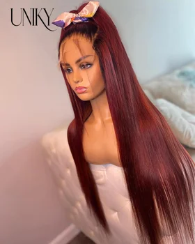 99J Цветни перуки, изработени от човешка коса на дантели, директни бордо 13x4 HD, прозрачен перука на дантели, бесклеевой вино-червено перука за жени