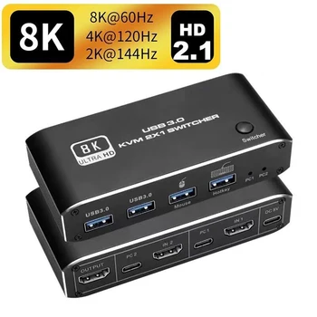 HDMI-съвместим преминете 2.1 KVM 4K 120Hz USB 3.0 KVM switch USB 8K 60Hz 1080 @ 240Hz USB KVM превключвател с един порт USB 3.0 за PC