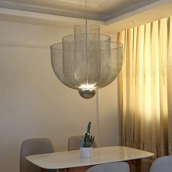 Окачен лампа в скандинавски стил, модерен дизайн, метална решетка, led полилей Лампара, лампа за хранене, висящи лампи