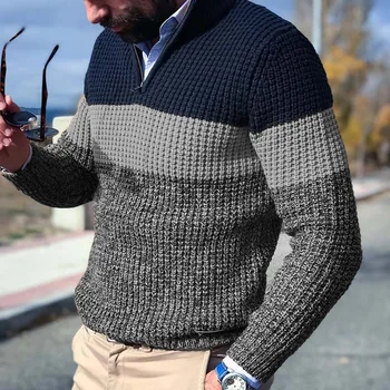 Мъжки вязаный пуловер, пролетен топъл пуловер с V-образно деколте, жилетка с дълъг ръкав, всекидневни свободен мъжки трикотаж за есен-зима, върхове Оверсайз