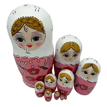 10x Дървена руска matryoshka гнездене кукли Вложени играчки за Украса на камината начало на работния плот