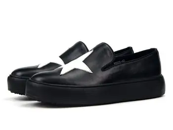Зимна мода черна ежедневни обувки ръчна изработка, висококачествени градинска мъжки обувки без обков с петолъчна звезда, лоферы