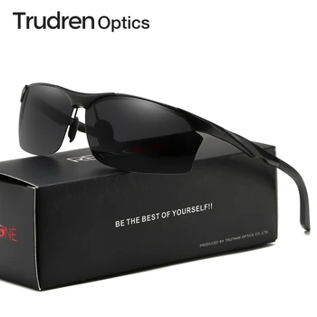 Мъжки слънчеви очила Trudren, алуминиеви спортни слънчеви очила без рамки, поляризирани очила за бягане, слънчеви очила за каране на мотоциклет 5597