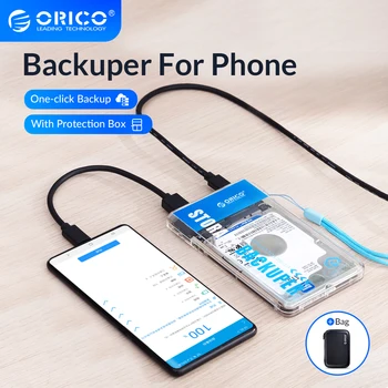 ORICO Backuper със защитна чанта на Гръб за телефона Поддръжка на гръб с капацитет от 4 TB едно натискане на бутон/изтриване на 5 Gbit/s, Задвижвани от порта SATA до USB порта C.