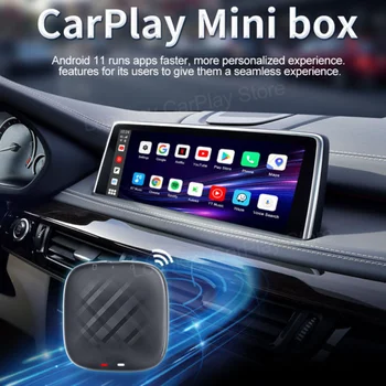 Мини Ai Tv Box Carplay Andoroid 11 безжична Carplay Android авто Gps за Audi Bmw Mazda Toyota Netflix, Youtube 4G Lte 128G
