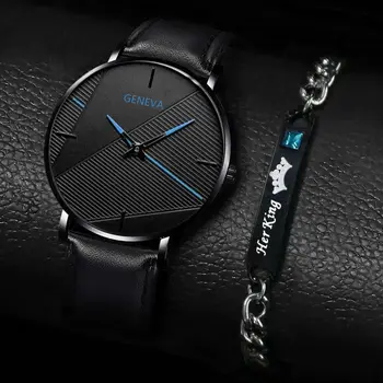 2 бр. мъжки часовници модерен черен кварцов ръчен часовник Луксозни мъжки часовници за мъже ПУ мъжки часовник Relogio Masculino