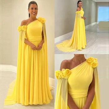 Модни шифоновые рокли трапецовидна форма с лимон на едно рамо, вечерни рокли за абитуриентски бал, открита на въртене, с дължина до пода, секси вечерна рокля
