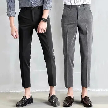 Мъжки панталони Модни корейски приталенные ежедневните бизнес класически панталони Пролет лято градинска дрехи Облечи Костюм панталони мъжки черен сив Хак