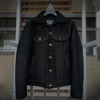 Ежедневна черна есенна яке в джинсовом стил за мъже, големи размери 4XL, однобортное палто от естествена волска кожа, велур и естествена кожа