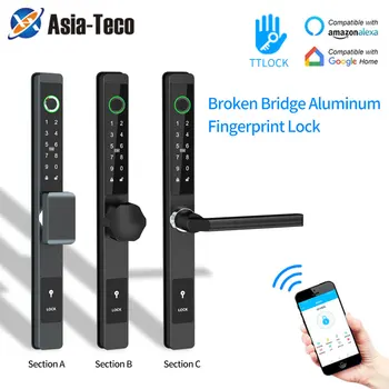 Ttlock приложението Smart Lock, Bluetooth писалка с пръстов отпечатък Цифров електрическа брава за стъклена плъзгаща се дървена врата с терморазрывом от алуминий