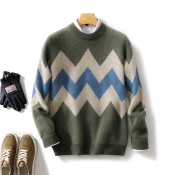 Пуловер от 100% мериносового кашмир, мъжки пуловер с кръгло деколте, есенно-зимния нов вязаный пуловер, модерно мъжко яке в стил ретро
