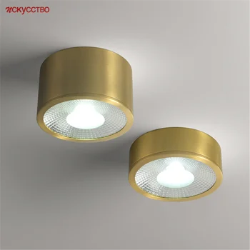Постмодернистский дизайн, луксозен кръгъл led тавана лампа, монтирана на повърхността, ултра-тънък меден прожектор, лампа за дневна, антре, коридор