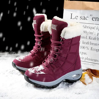 Нови зимни висококачествени дамски топли зимни ботуши на среден размер на дантела, изолирана, удобни ежедневни градинска водоустойчив обувки за ходене, размер 42