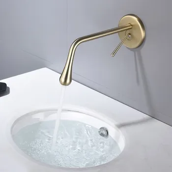 Четка Златен смесител за баня, смесител за тоалетна, месинг скрит кран за мивка, месинг кран за мивка, месинг нова