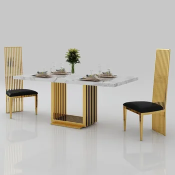 Модерни мебели за трапезария Правоъгълна маса с мраморен плот от неръждаема стомана, с Отделна маса за битови удобства