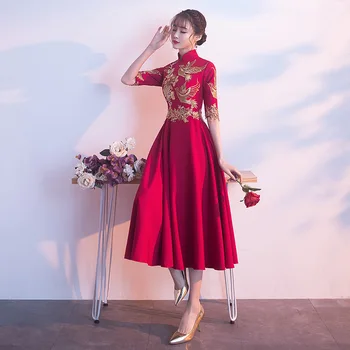 Вечерна рокля Чонсам в източния китайски стил, дамско елегантно атласное ципао, секси къса рокля за абитуриентски бал в стил ретро рокля S-3XL