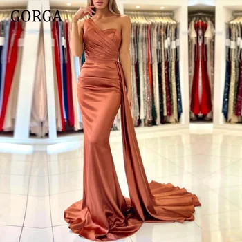 Вечерни рокли GORGA за специални случаи, елегантен парти за жени, цветя, панделка, плисе с едно рамо, империя, Русалка, обвивка, оранжево